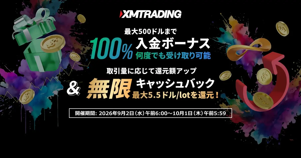 XMで無限CB+100%入金ボーナス同時開催!